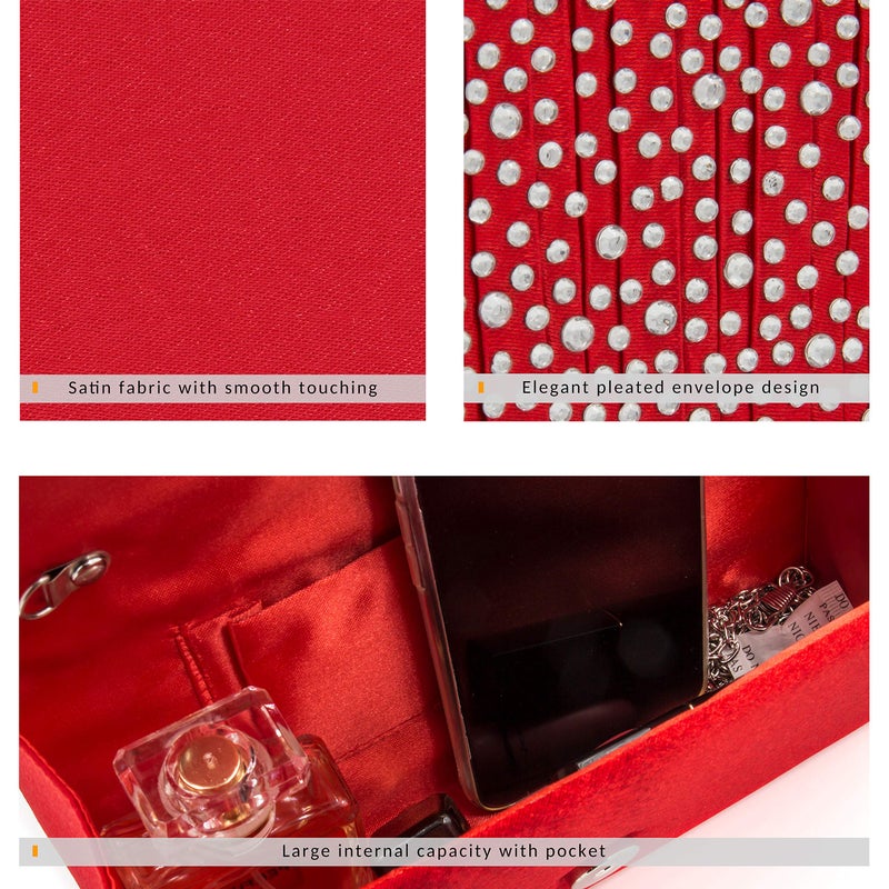 Milisente Evening Bag for Women, Glitter Rhinestone Wedding Evening Purse Crystal Envelope Crossbody Shoulder Clutch Bags (Red) - Image 5